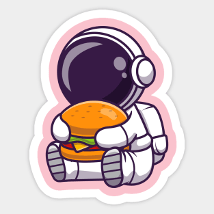 Cute Astronaut Eating Burger Cartoon Sticker